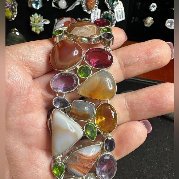 Incredible sterling silver, multi-stone (faceted and polished) bracelet! - Picture 4 of 16